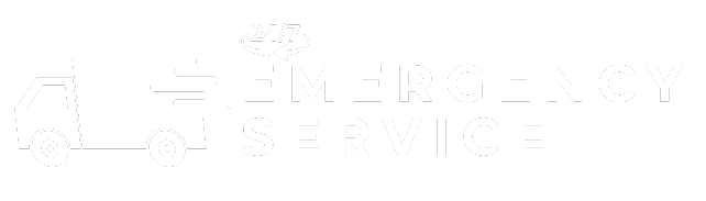 Emergency service 24/7 logo featuring a delivery truck for fast response times, Phoenix, AZ. Reliable and efficient service for your urgent needs.