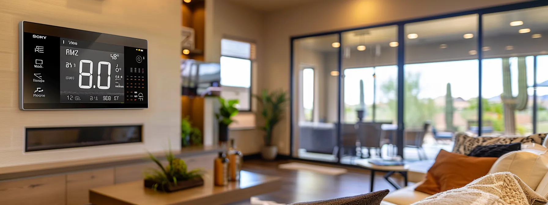 a modern living room in a phoenix home, featuring a sleek digital thermostat displaying fluctuating temperature readings, complemented by subtle humidity indicators on the walls, with a cozy ambiance reflecting the importance of climate control for optimal comfort. a modern living room in a phoenix home, featuring a sleek digital thermostat displaying fluctuating temperature readings, complemented by subtle humidity indicators on the walls, with a cozy ambiance reflecting the importance of climate control for optimal comfort.