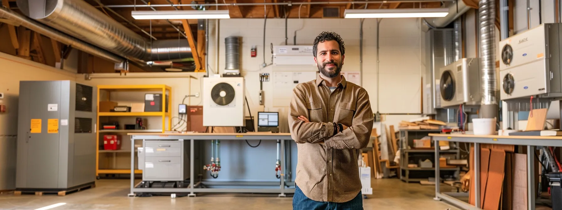 a professional hvac technician stands confidently in a modern phoenix office, surrounded by hvac equipment and tools, demonstrating personalized service and expertise in the city's unique climate. a professional hvac technician stands confidently in a modern phoenix office, surrounded by hvac equipment and tools, demonstrating personalized service and expertise in the city's unique climate.
