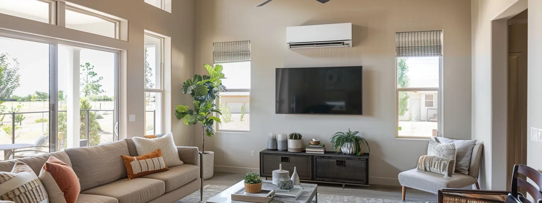 a well-organized phoenix residential living room is filled with modern appliances, showcasing a knowledgeable technician performing precise maintenance on a state-of-the-art air conditioning unit while providing a reassuring presence in a comfortable, inviting home atmosphere. a well-organized phoenix residential living room is filled with modern appliances, showcasing a knowledgeable technician performing precise maintenance on a state-of-the-art air conditioning unit while providing a reassuring presence in a comfortable, inviting home atmosphere.