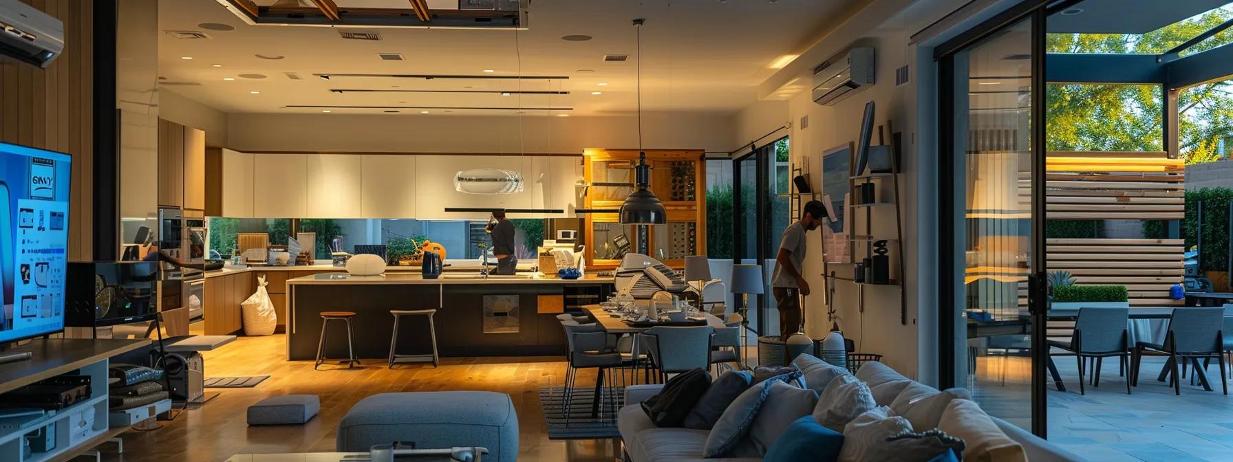 a modern home interior showcases hvac technicians meticulously installing a sleek new air conditioning unit, surrounded by tools and detailed installation diagrams under bright, focused lighting, emphasizing precision and professionalism in the bustling atmosphere of a phoenix installation environment. a modern home interior showcases hvac technicians meticulously installing a sleek new air conditioning unit, surrounded by tools and detailed installation diagrams under bright, focused lighting, emphasizing precision and professionalism in the bustling atmosphere of a phoenix installation environment.
