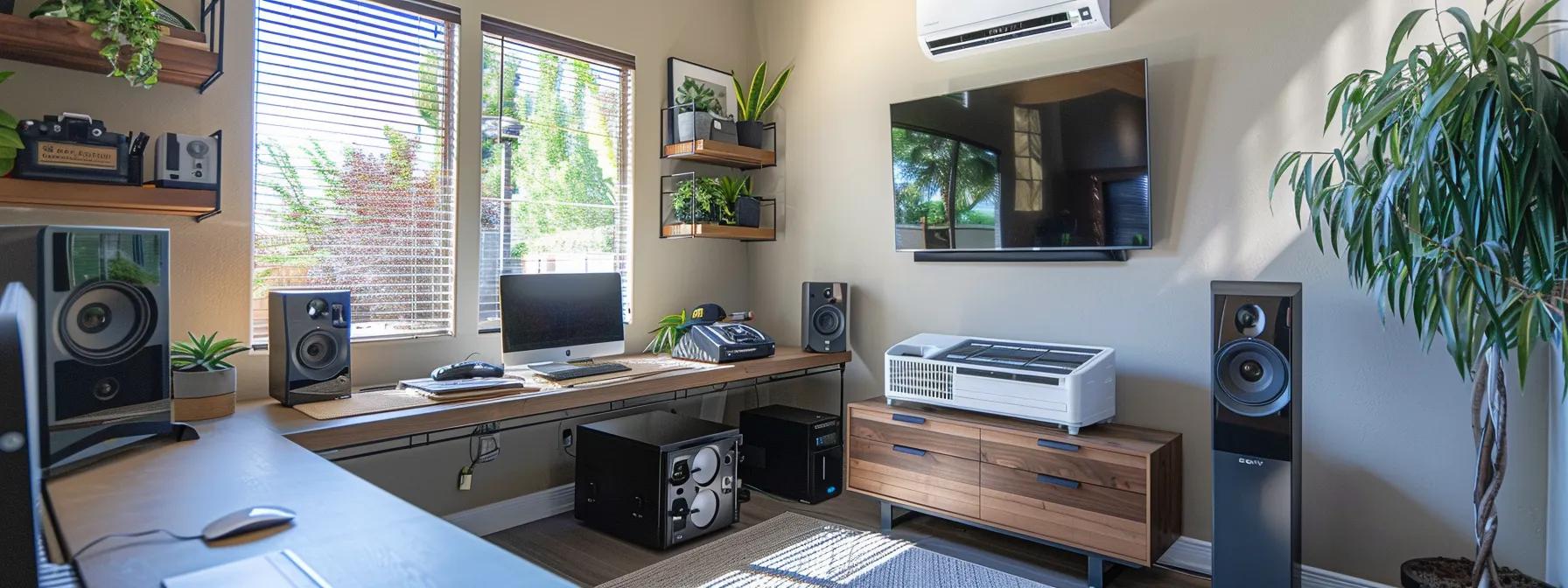 a sleek, modern home office in phoenix with a well-maintained air conditioning unit prominently displayed, surrounded by checklists and maintenance tools, emphasizing the importance of regular inspections and upkeep for efficient hvac performance. a sleek, modern home office in phoenix with a well-maintained air conditioning unit prominently displayed, surrounded by checklists and maintenance tools, emphasizing the importance of regular inspections and upkeep for efficient hvac performance.